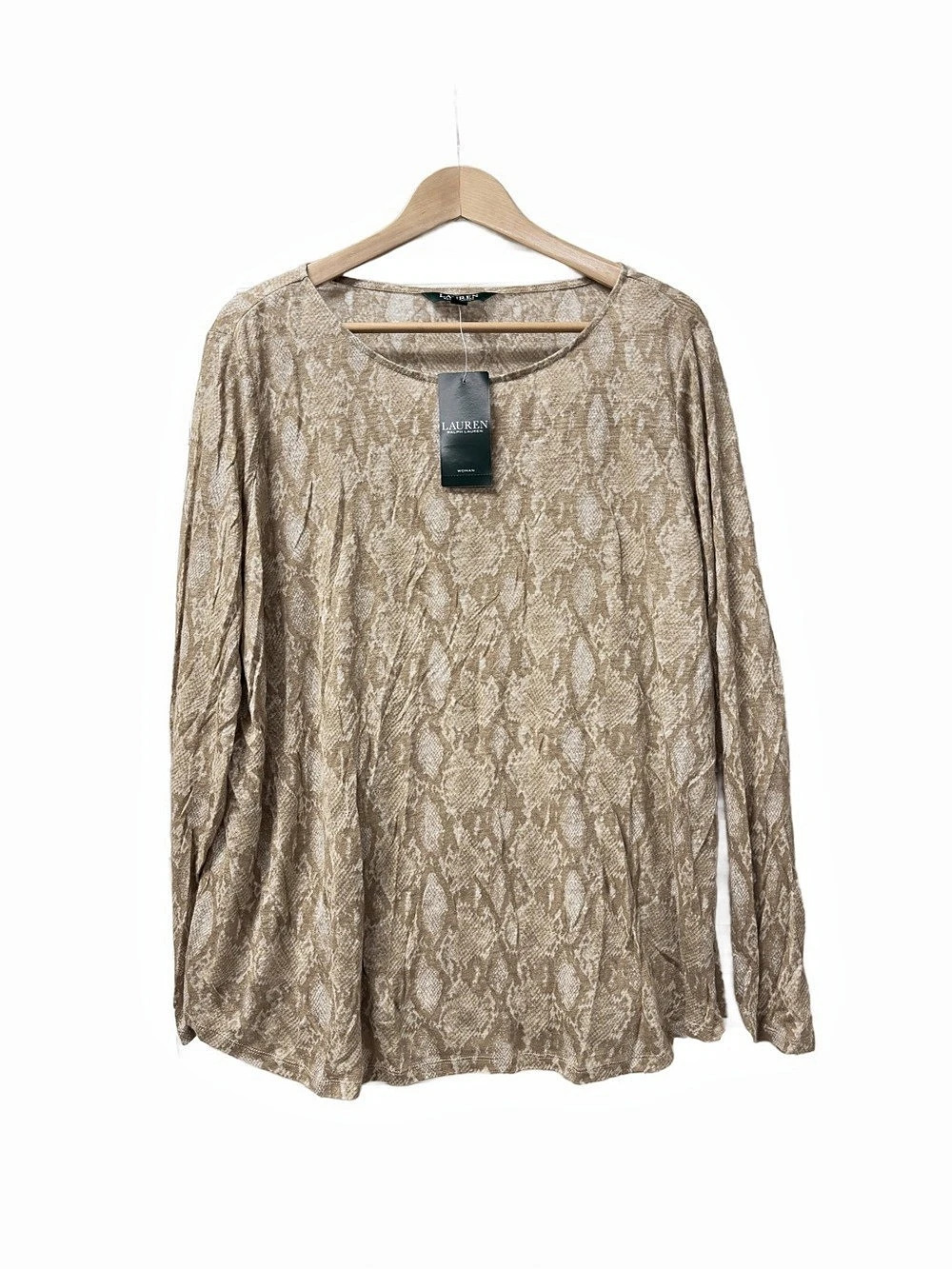 Lauren Ralph Lauren Linen Top NWT Animal Print SnakeSkin Beige Blouse Size 2X